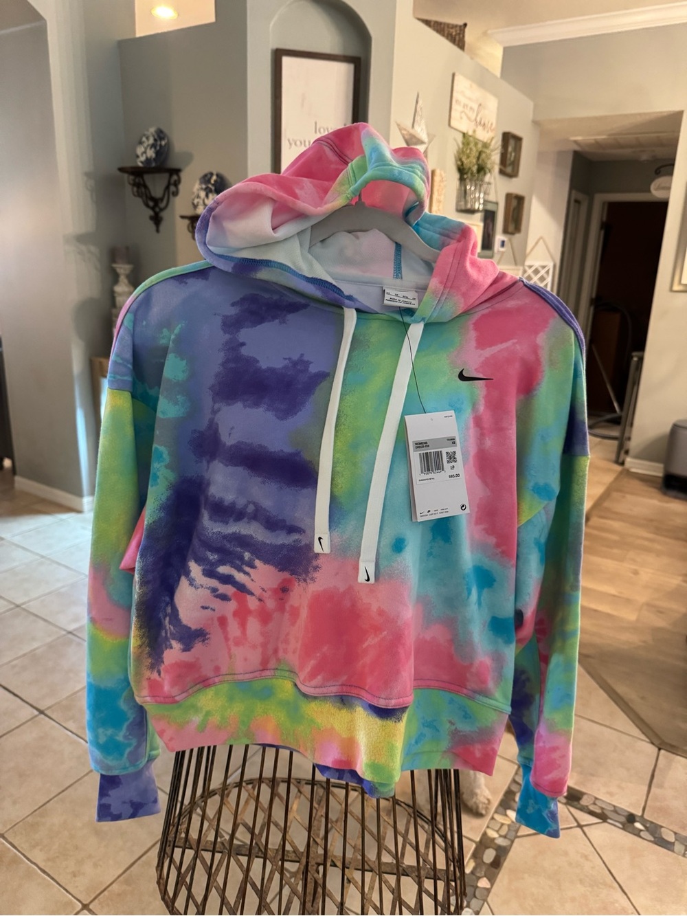 NWT Nike Women’s XS Tie Dye Cropped Hoodie Sweatshirt DR8155-658 Pastel $65